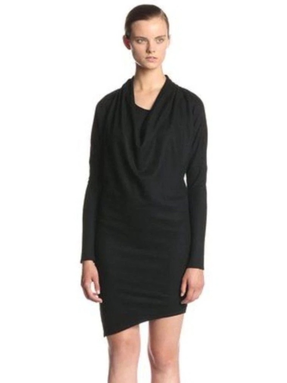 Helmut Lang Sonar Cowl Wool Black Long Sleeve Avantgarde Goth Asymmetric Dress M